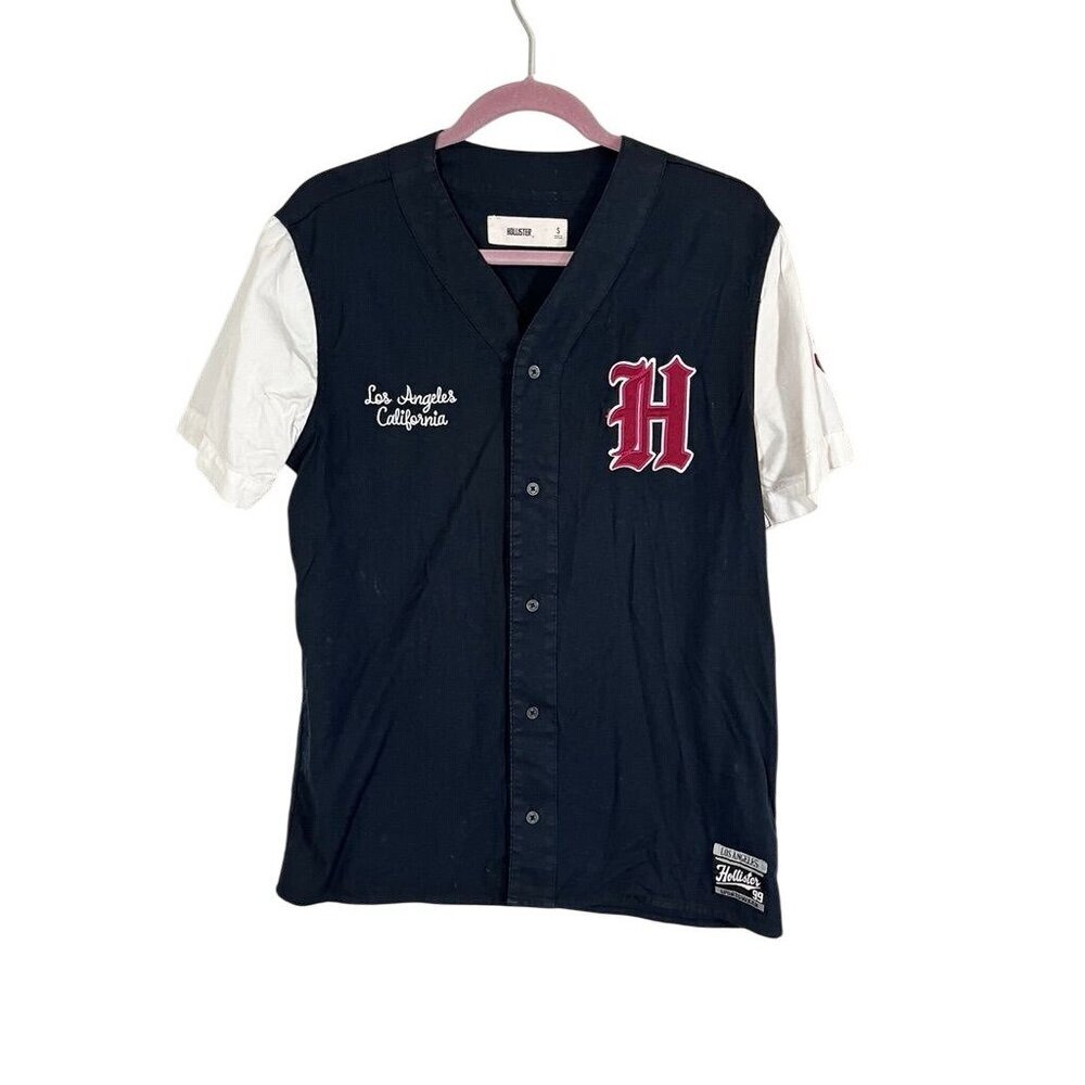 Hollister Baseball Jersey Shirt S Black Sportswear Varsity Preppy Y2K Skater 80s